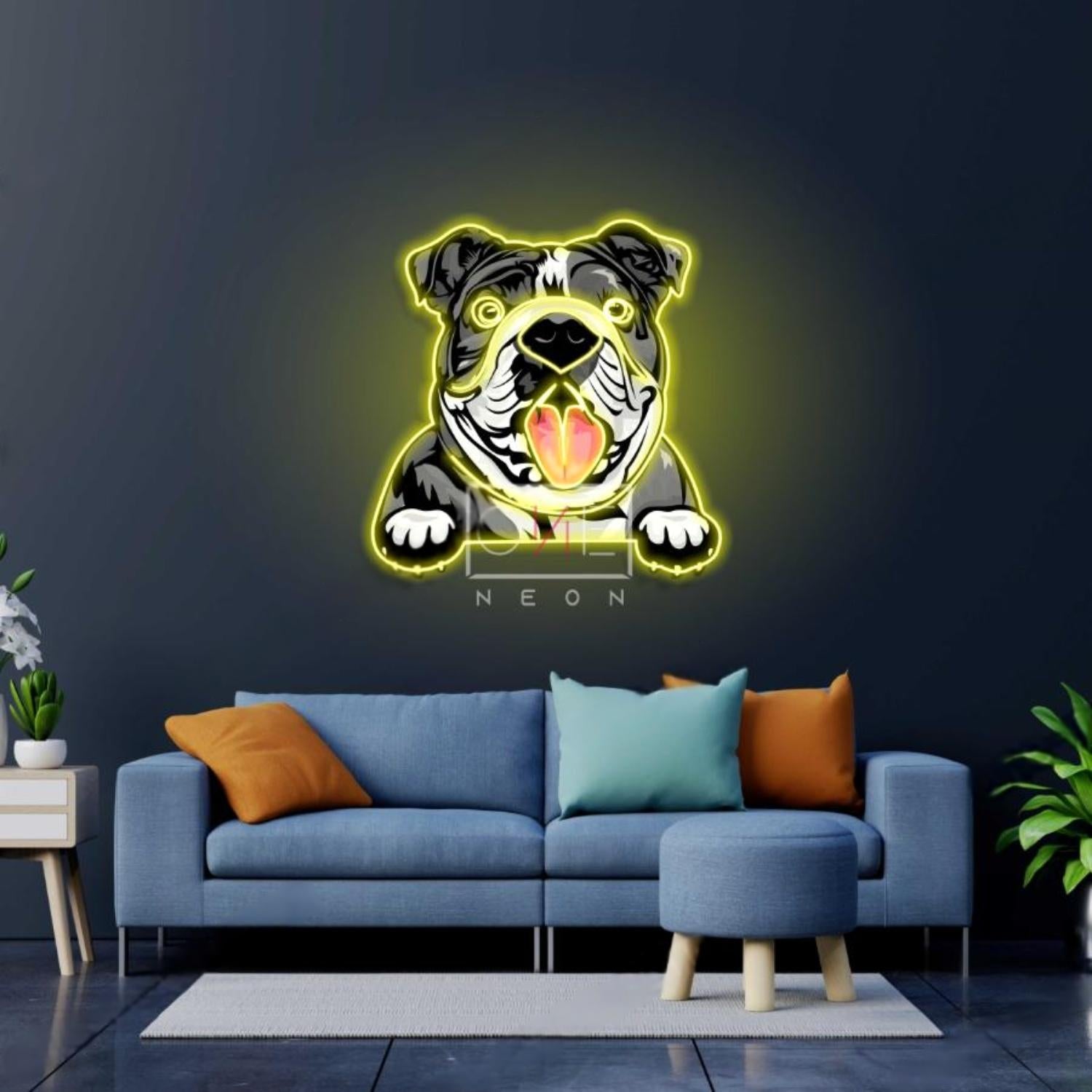 Cartoon Bulldog Teal Pink Led Neon Sign For Home Pet Shop Decor | Shineneon
