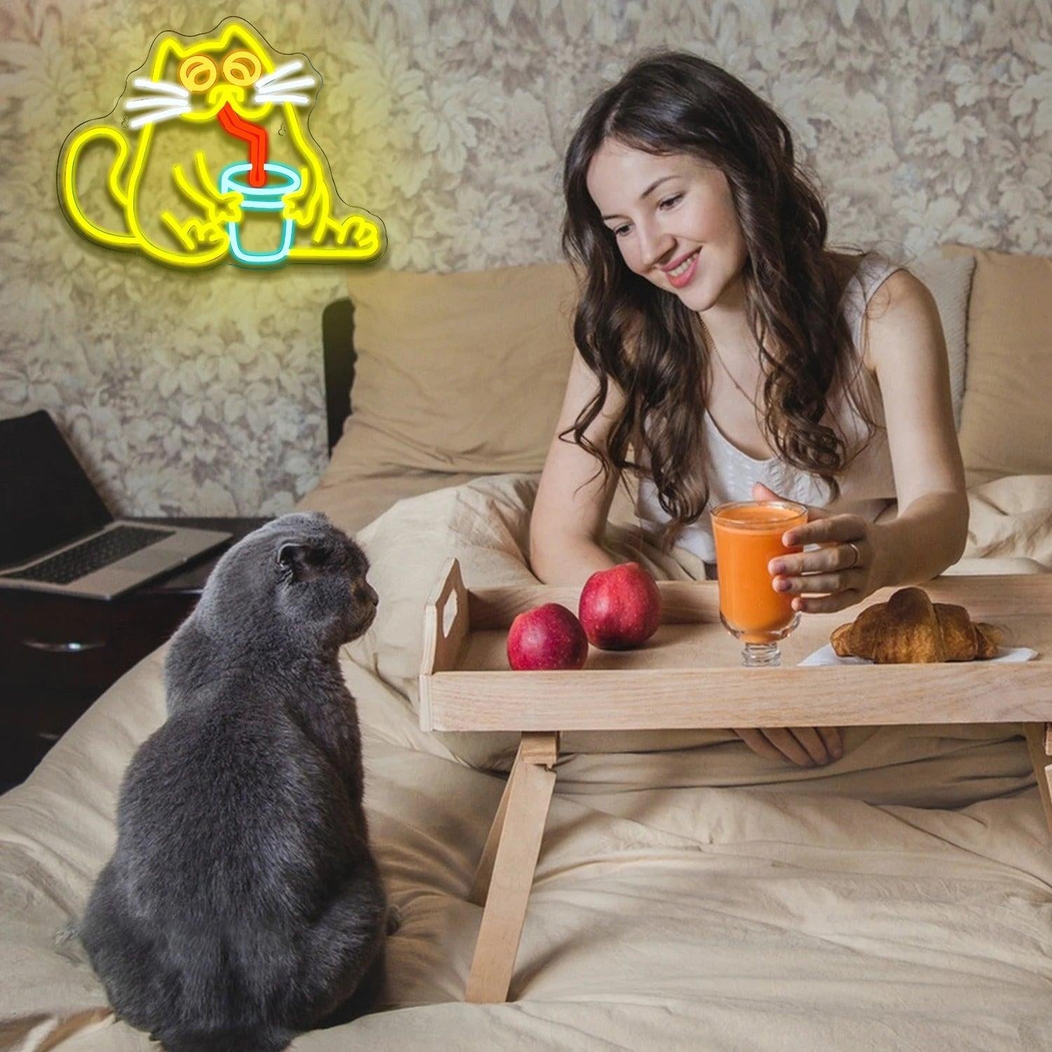 Cartoon Cat Drinking Beverage Led Neon Sign Home Cafe Pet Shop Decor | Shineneon