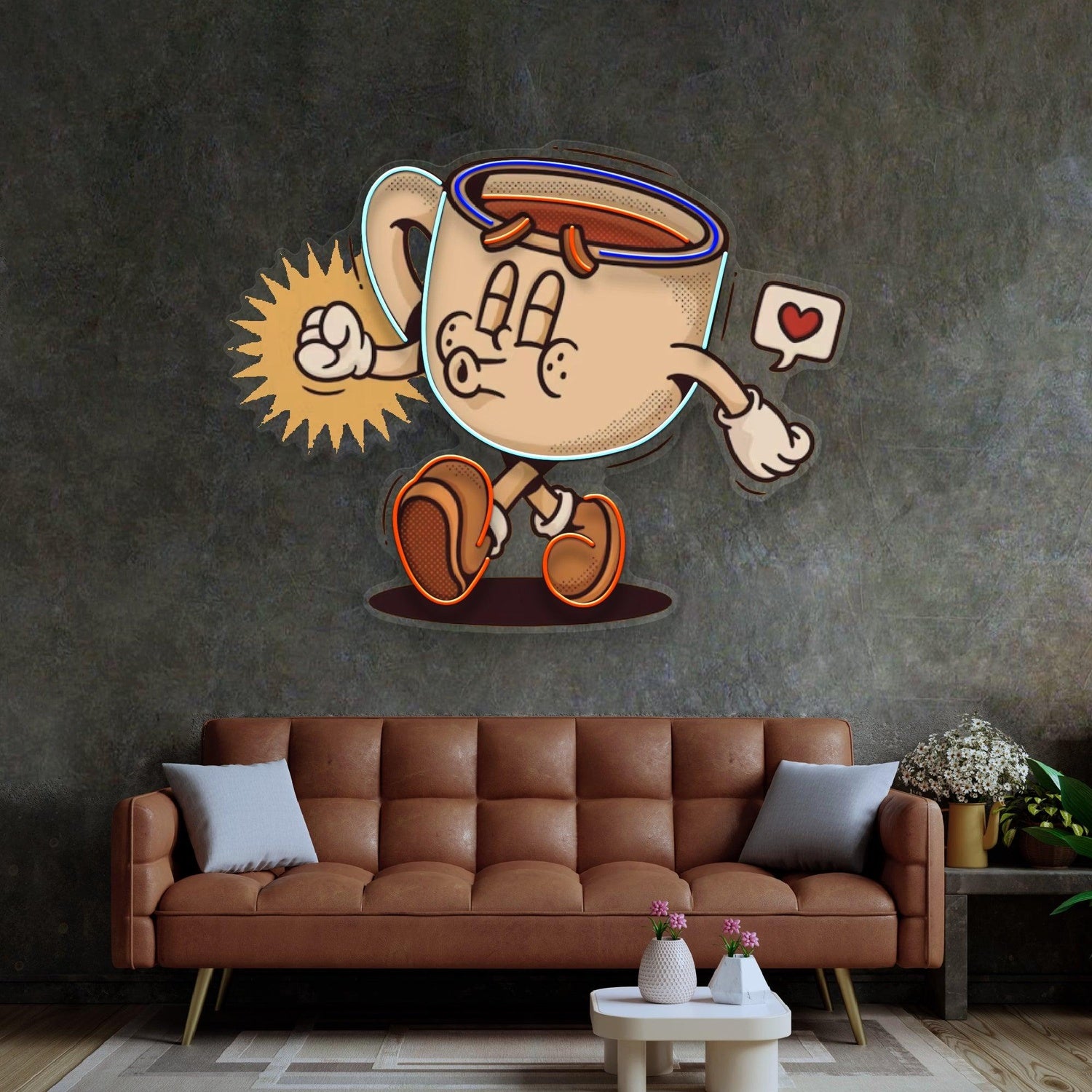 Cartoon Coffee Cup Uv Printed Led Neon Sign For Cafe Home Room Decor | Shineneon