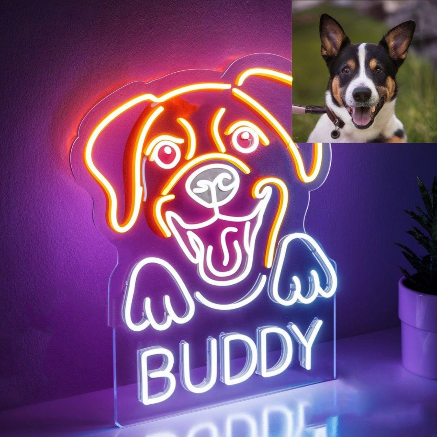 Cartoon Dog Buddy Orange-White Led Neon Sign For Pet Lovers Home Decor | Shineneon