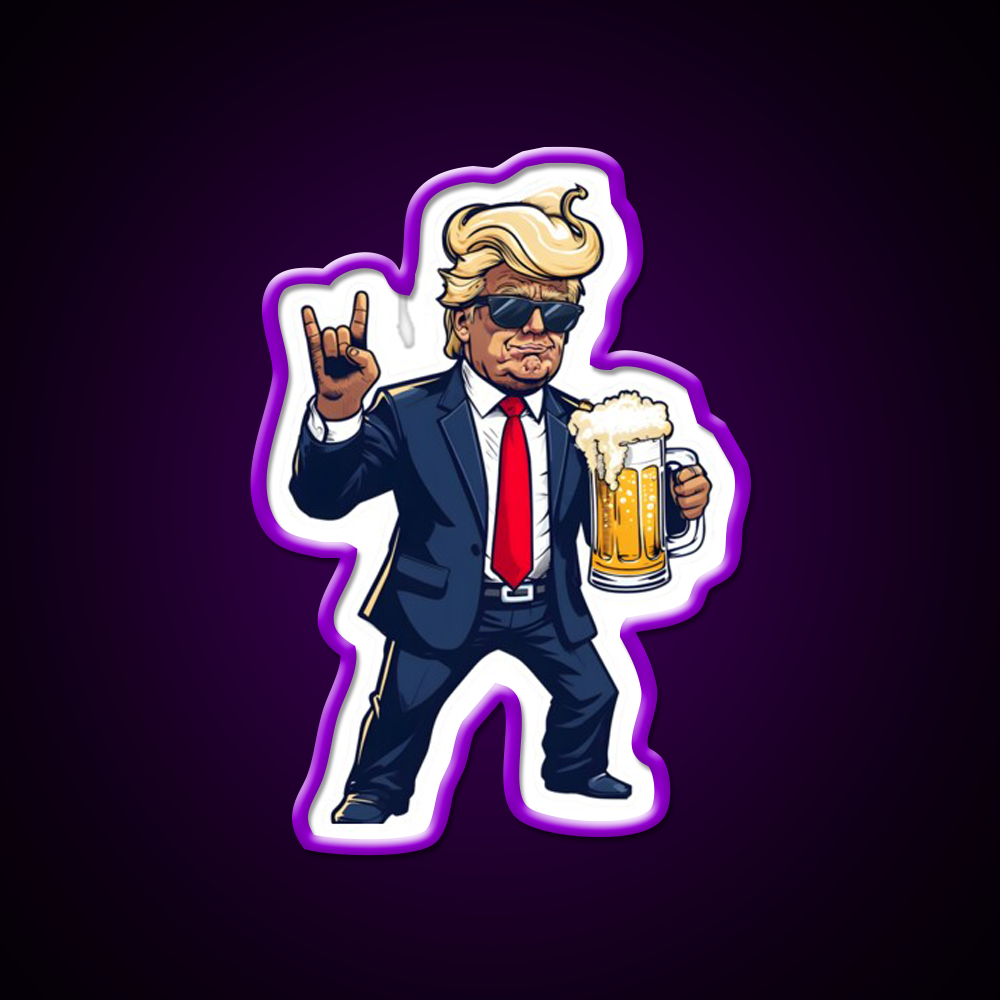 Cartoon Donald In Dynamic Pose With Beer Mug Bar Decor Led Neon Sign Rgb Color - LED neon sign view 9