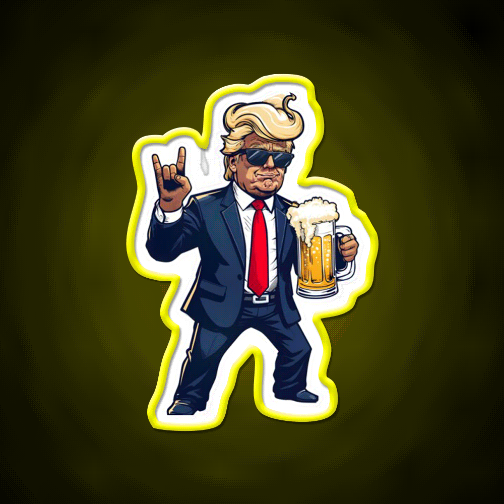 Cartoon Donald In Dynamic Pose With Beer Mug Bar Decor Led Neon Sign Rgb Color - Custom LED neon sign front view