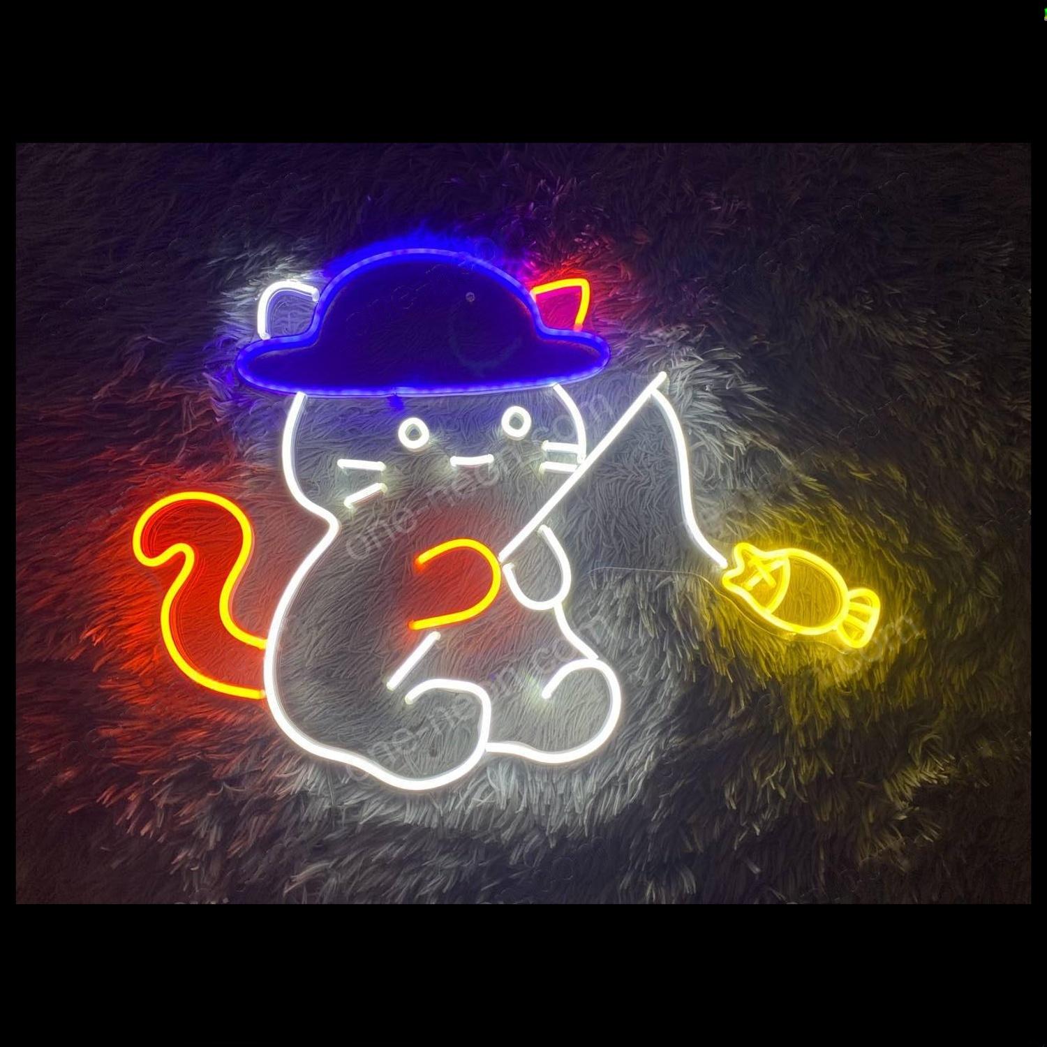 Cartoon Fishing Cat Multi-Color Led Neon Sign For Home Decor | Shineneon