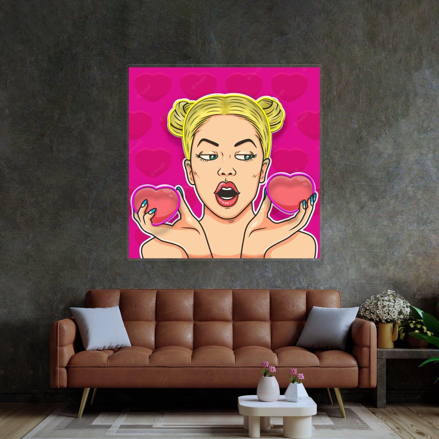 Cartoon Girl Heart Uv Printed Led Neon Sign Yellow Pink Indoor Wall Decor | Shineneon