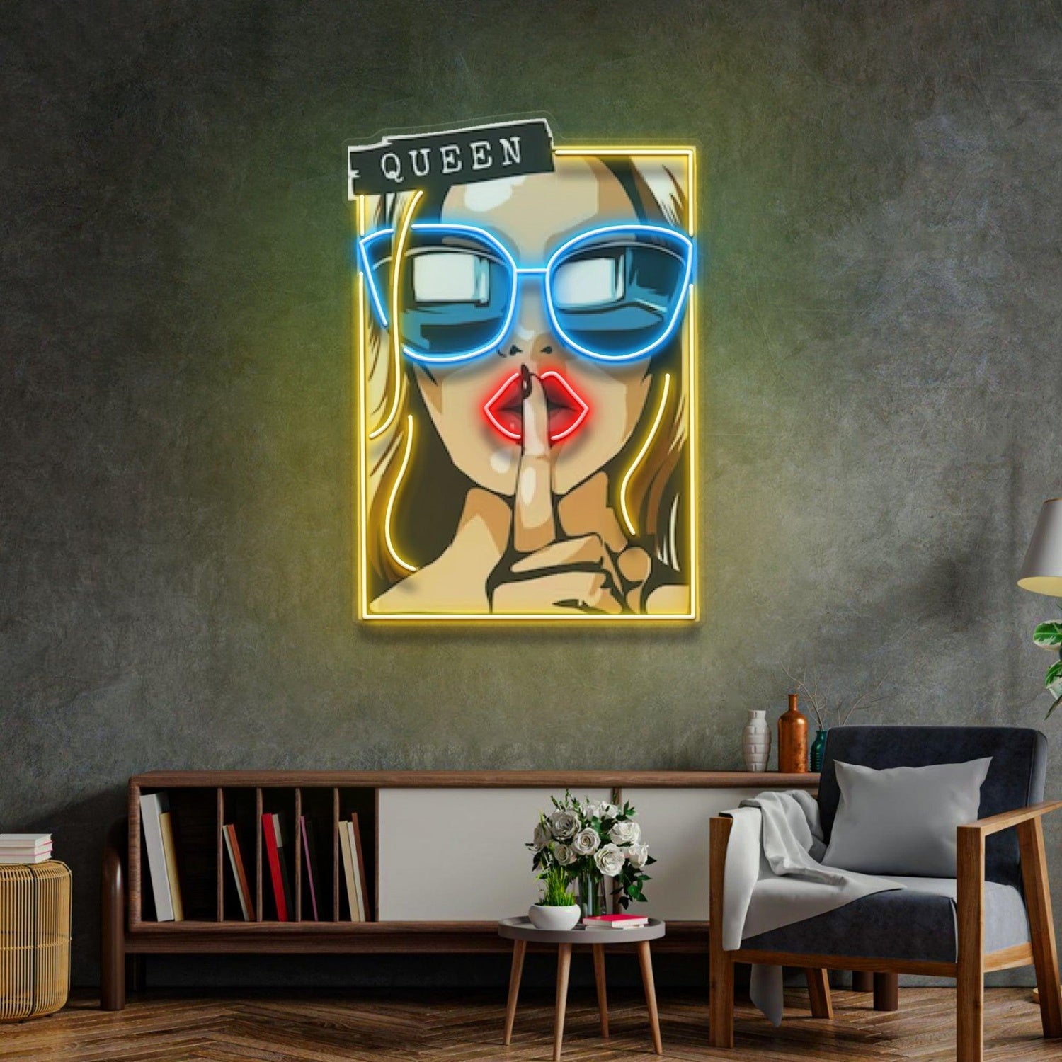 Cartoon Girl In Yellow Sunglasses Smoking Uv Printed Led Neon Sign For Home Bar Decor | Shineneon