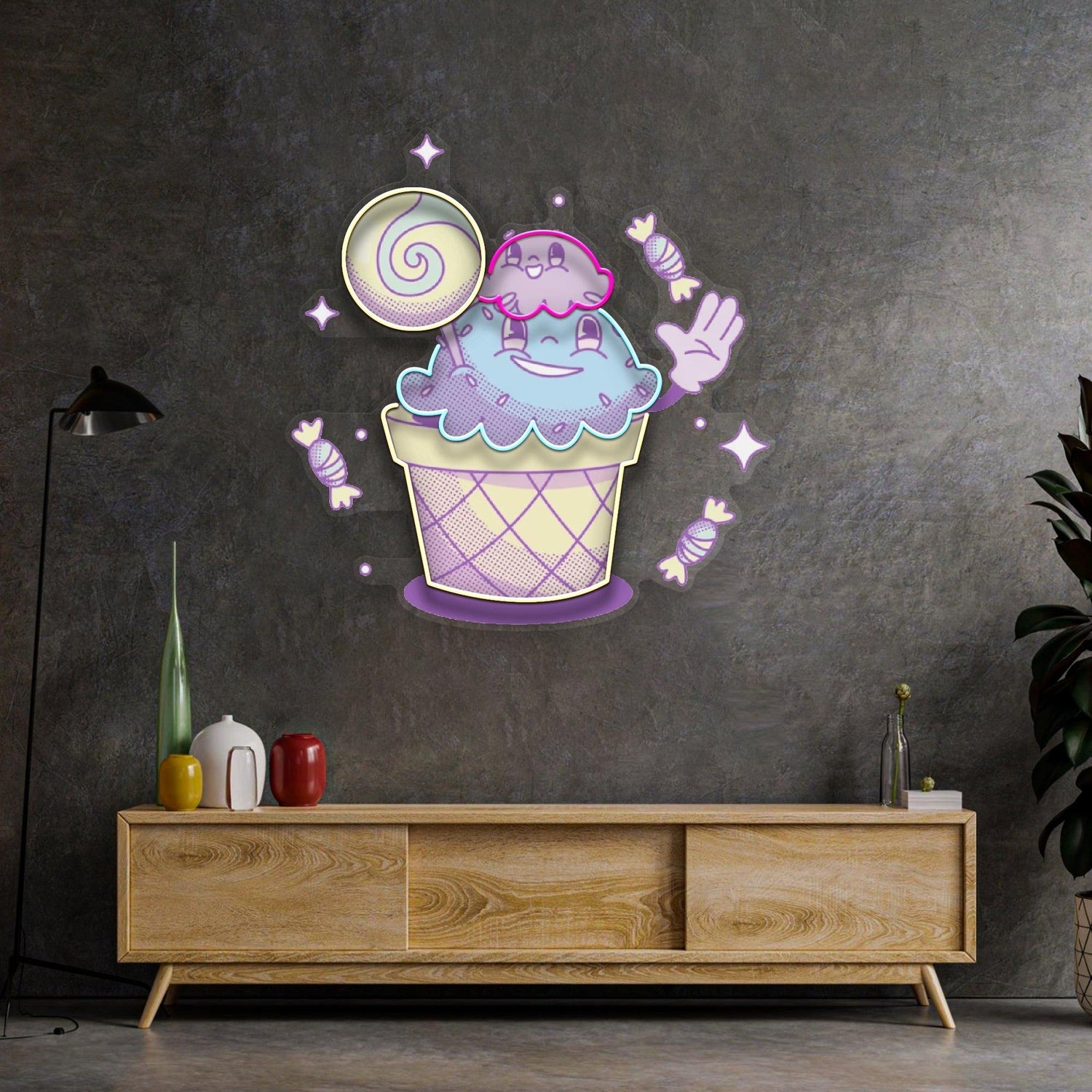 Cartoon Ice Cream Candy Uv Printed Led Neon Sign For Sweet Shop And Living Room Decor | Shineneon