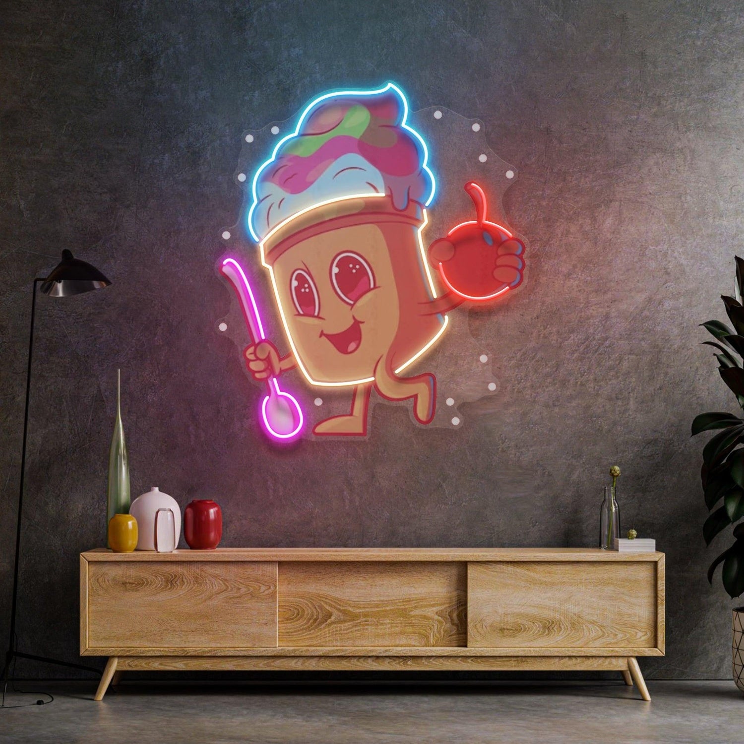Cartoon Ice Cream Multicolor Uv Printed Led Neon Sign For Cafe Home Decor | Shineneon