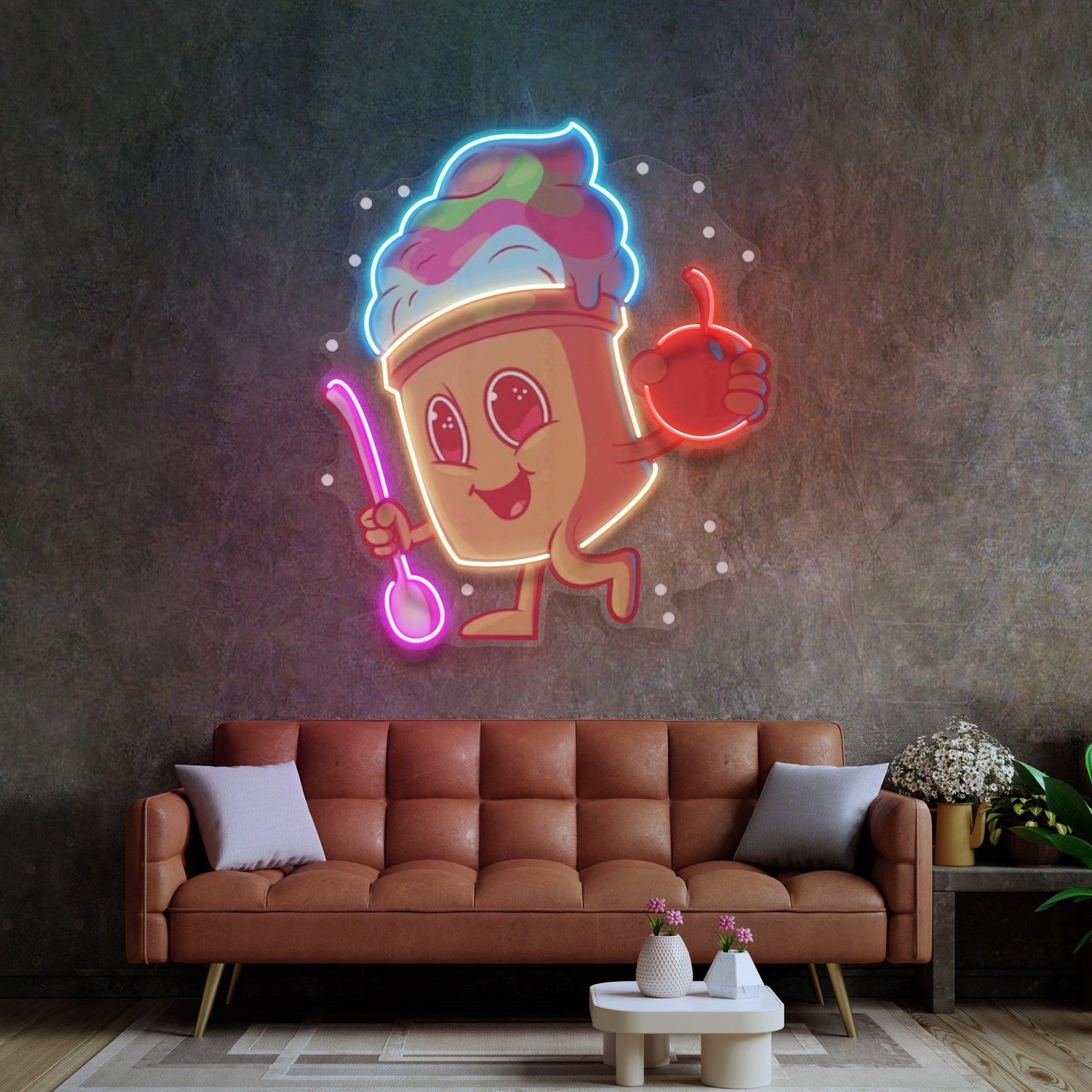 Cartoon Ice Cream Multicolor Uv Printed Led Neon Sign For Cafe Home Decor | Shineneon