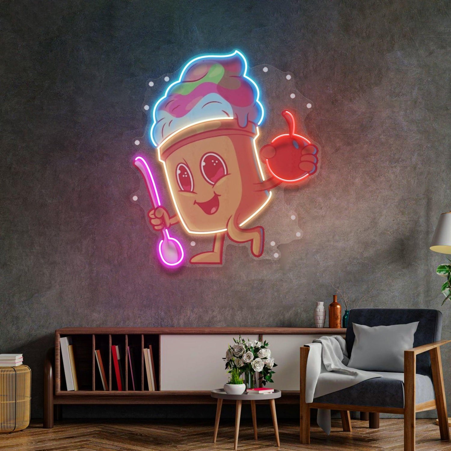 Cartoon Ice Cream Multicolor Uv Printed Led Neon Sign For Cafe Home Decor | Shineneon