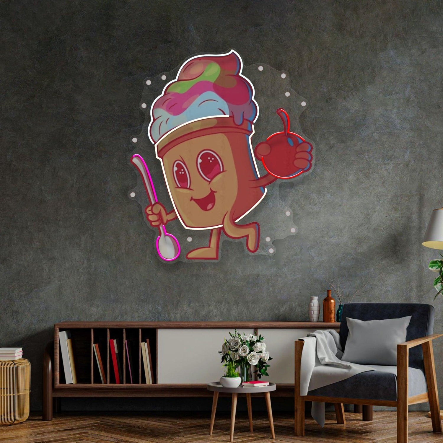 Cartoon Ice Cream Multicolor Uv Printed Led Neon Sign For Cafe Home Decor | Shineneon