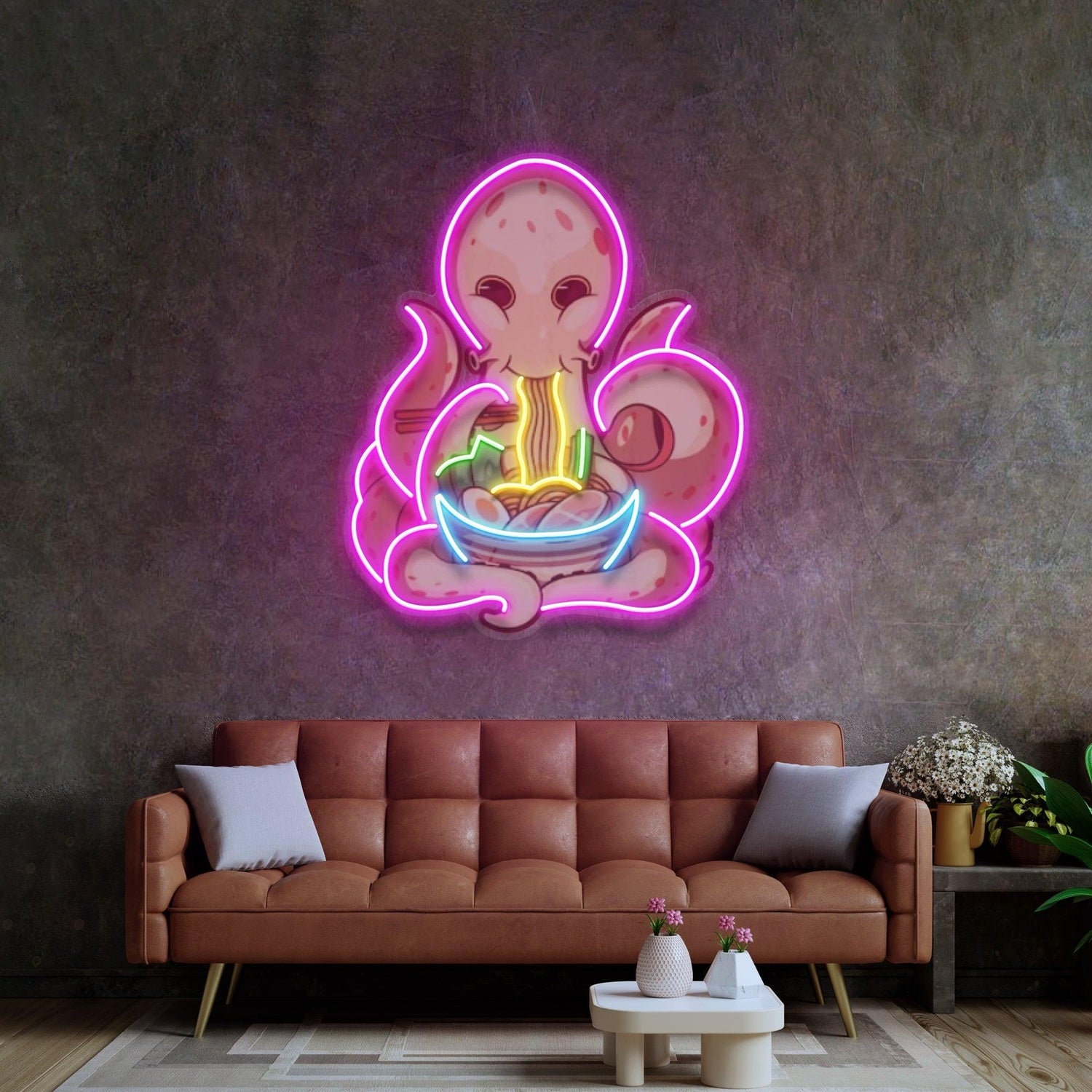 Cartoon Octopus Eating Ramen Uv Printed Led Neon Sign For Vibrant Indoor Decor | Shineneon