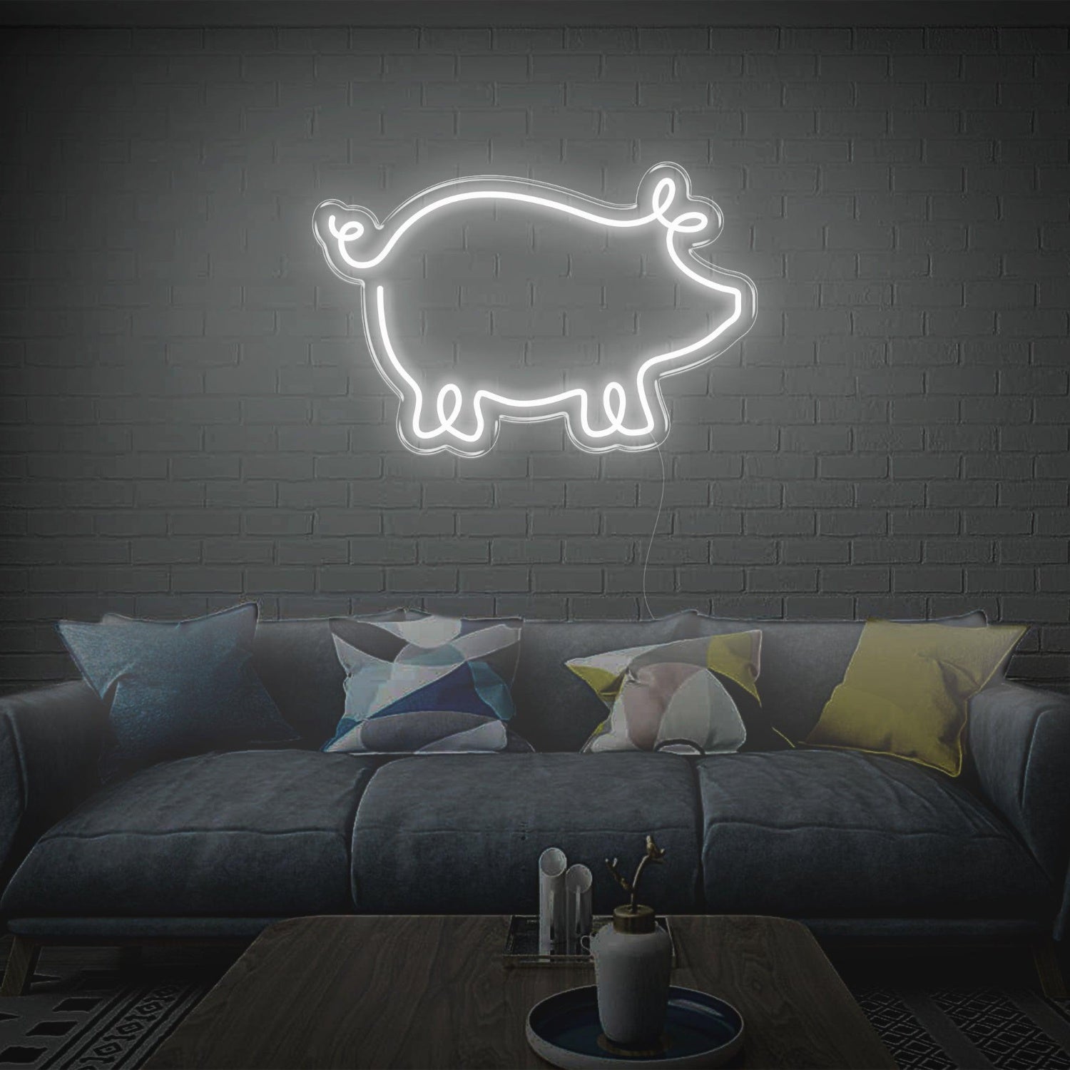 Cartoon Pig Led Neon Sign Light Blue Home Living Room Wall Decor | Shineneon