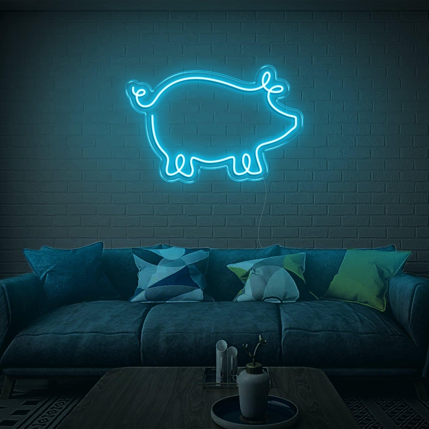 Cartoon Pig Led Neon Sign Light Blue Home Living Room Wall Decor | Shineneon