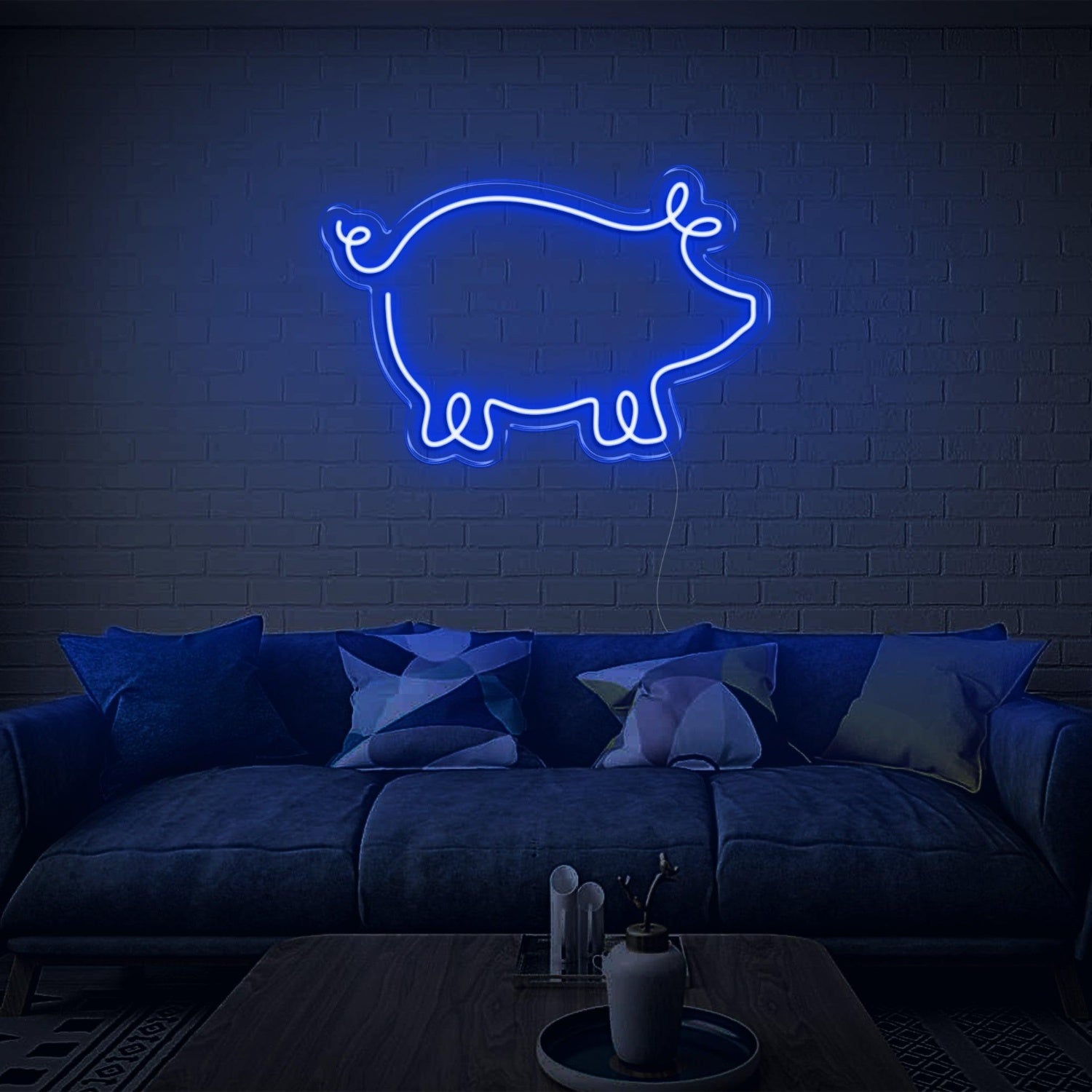 Cartoon Pig Led Neon Sign Light Blue Home Living Room Wall Decor | Shineneon