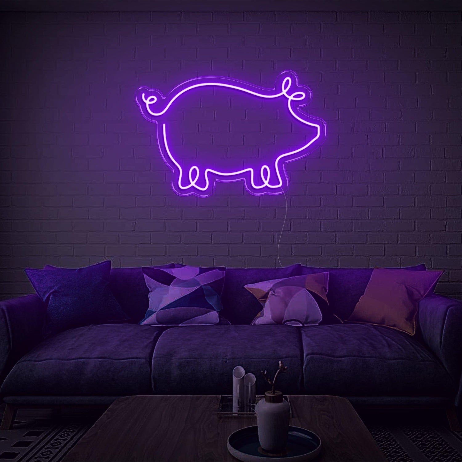 Cartoon Pig Led Neon Sign Light Blue Home Living Room Wall Decor | Shineneon