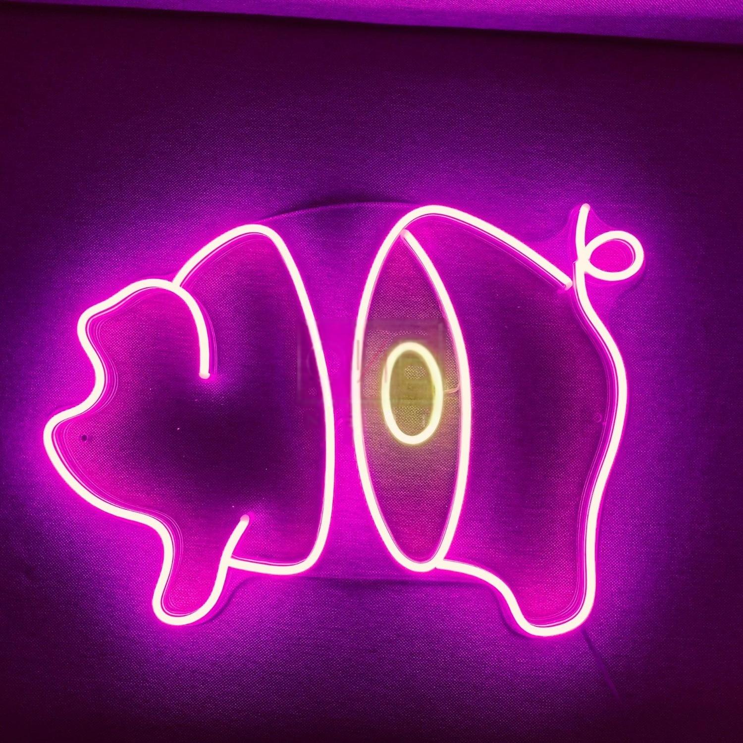 Cartoon Pig Purple-Yellow Led Neon Sign For Restaurant Kids Room | Shineneon