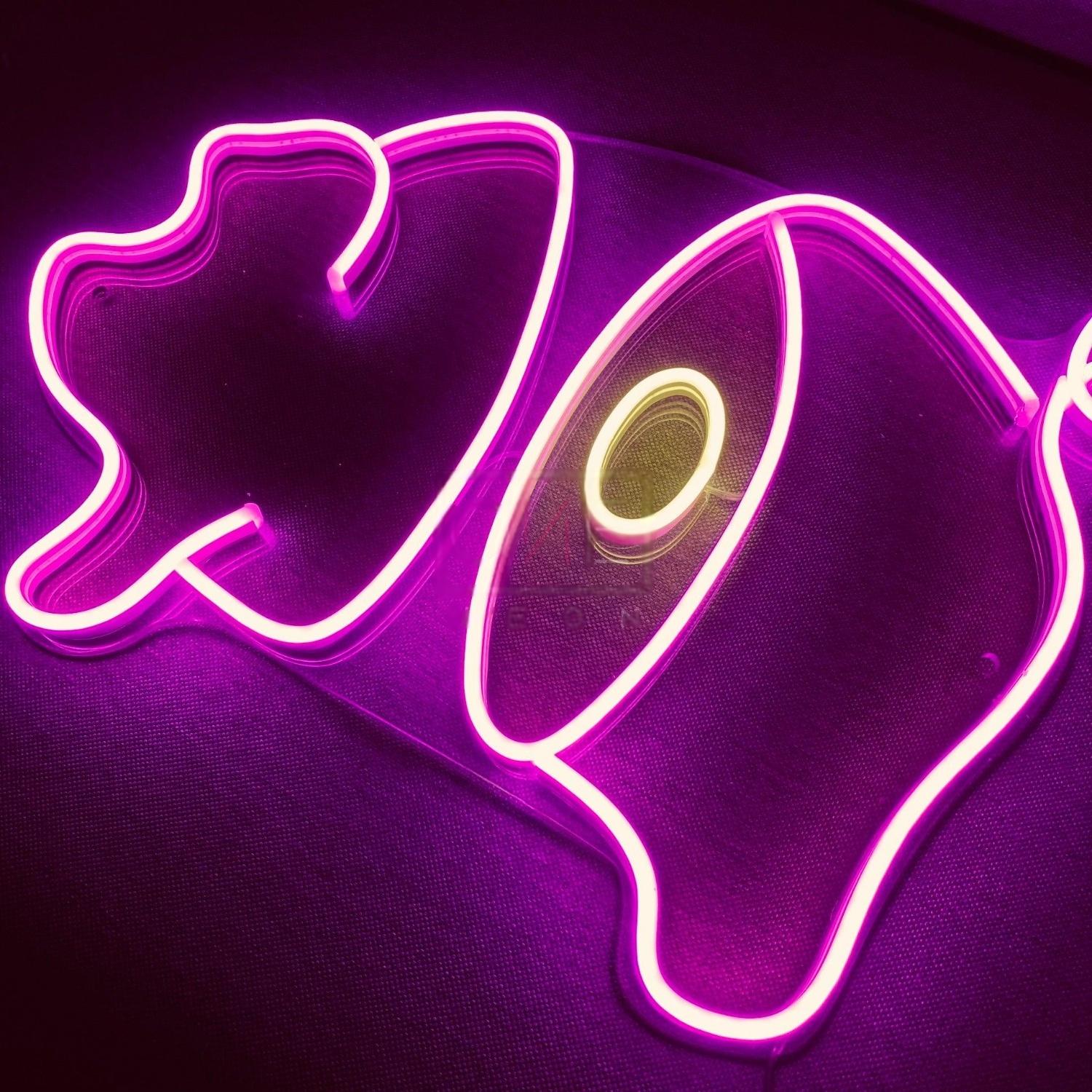 Cartoon Pig Purple-Yellow Led Neon Sign For Restaurant Kids Room | Shineneon