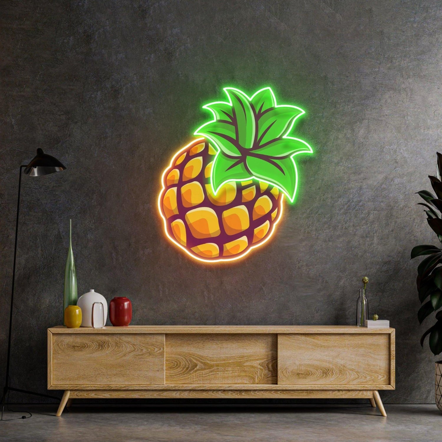 Cartoon Pineapple Green-Orange Uv Printed Led Neon Sign For Indoor Decor | Shineneon