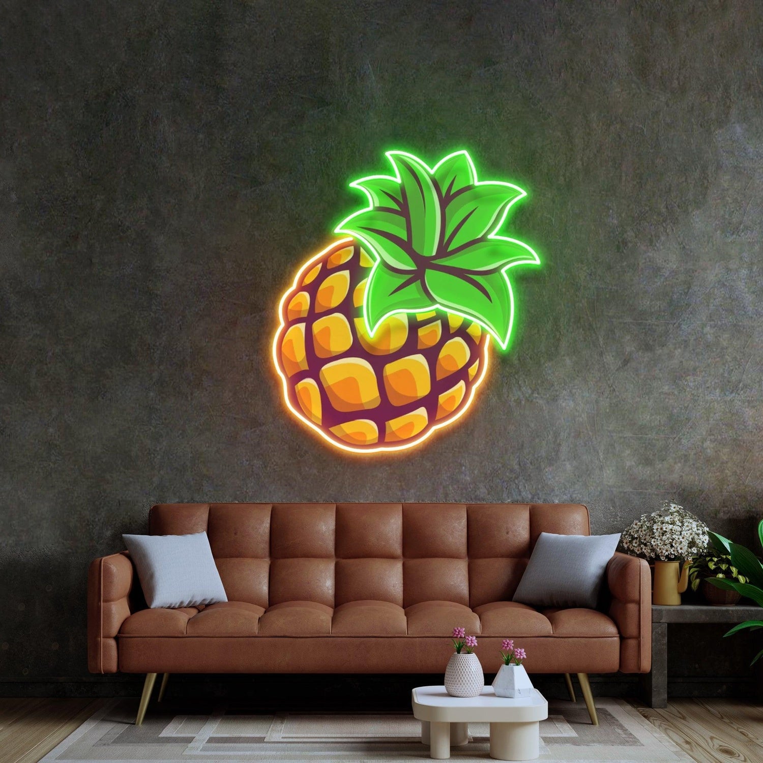 Cartoon Pineapple Green-Orange Uv Printed Led Neon Sign For Indoor Decor | Shineneon
