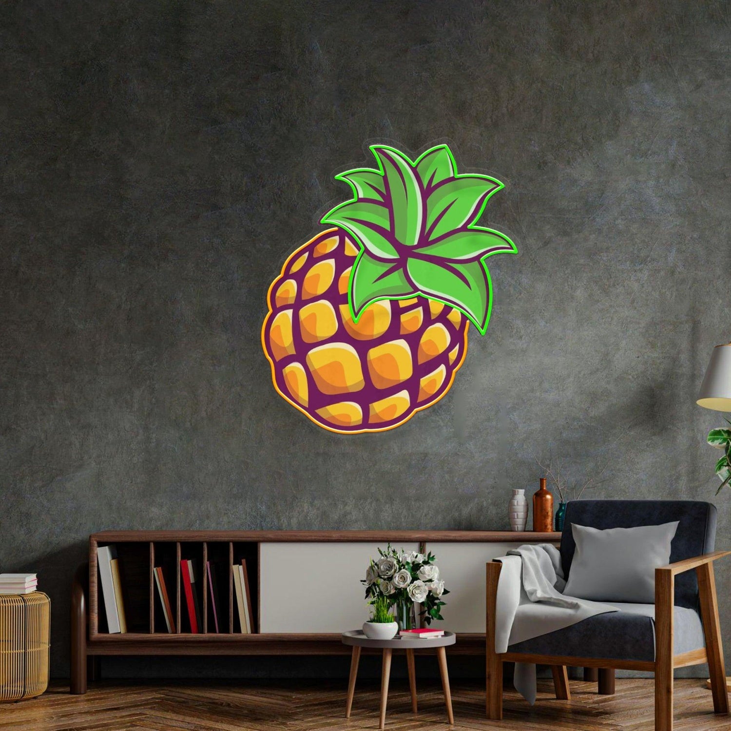 Cartoon Pineapple Green-Orange Uv Printed Led Neon Sign For Indoor Decor | Shineneon