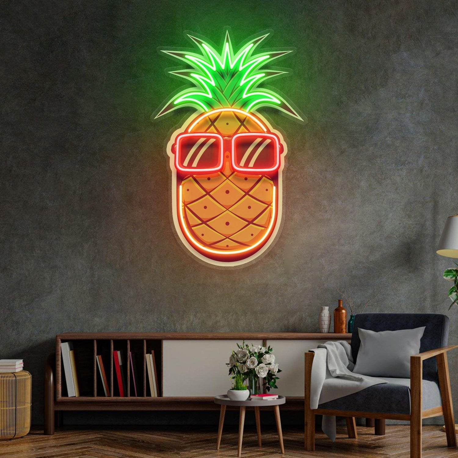 Cartoon Pineapple With Sunglasses Uv Printed Led Neon Sign For Home Cafe Bar Decor | Shineneon