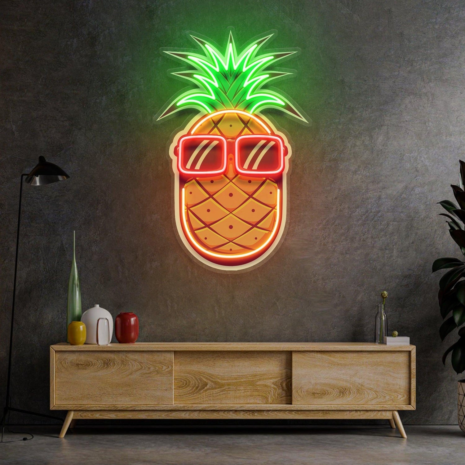 Cartoon Pineapple With Sunglasses Uv Printed Led Neon Sign For Home Cafe Bar Decor | Shineneon