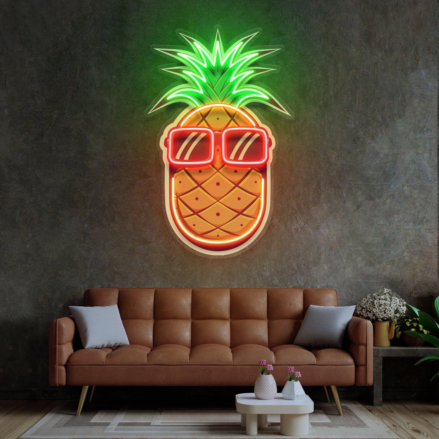 Cartoon Pineapple With Sunglasses Uv Printed Led Neon Sign For Home Cafe Bar Decor | Shineneon