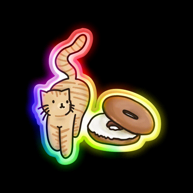 Cat And Bagel Snack Food Led Neon Sign Rgb Color - LED neon sign close-up detail