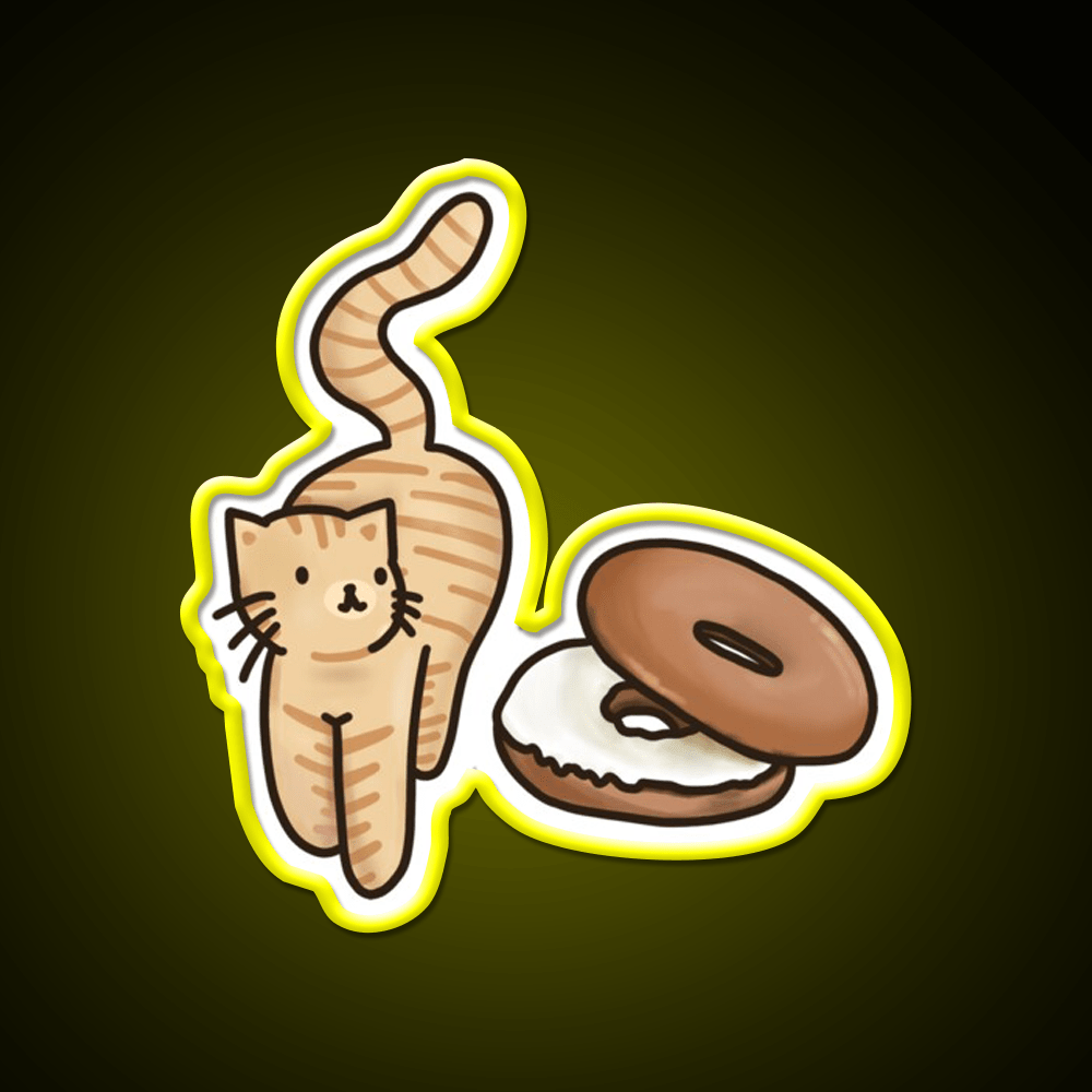 Cat And Bagel Snack Food Led Neon Sign Rgb Color - Shineneon