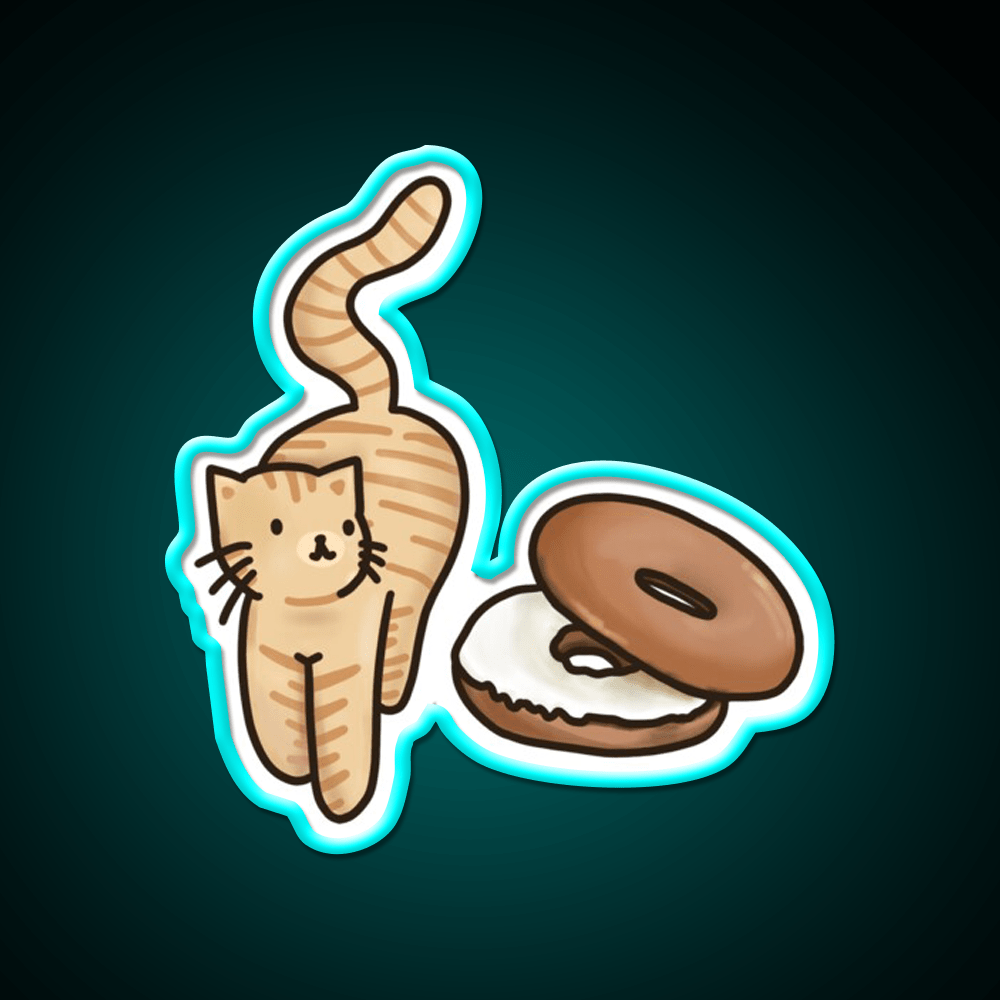 Cat And Bagel Snack Food Led Neon Sign Rgb Color - Shineneon