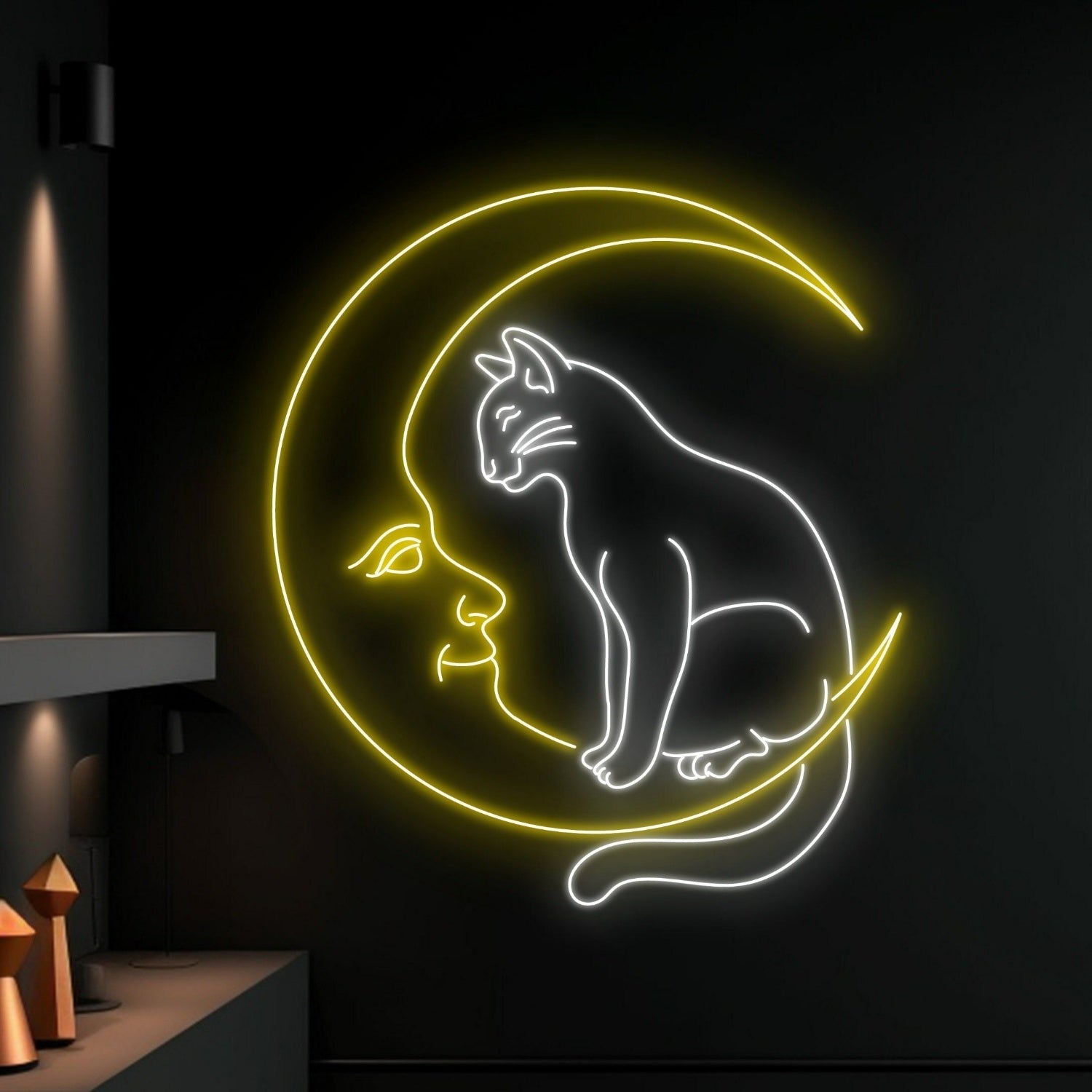 Cat And Moon Led Neon Sign Animal Lover Neon Light - Shineneon