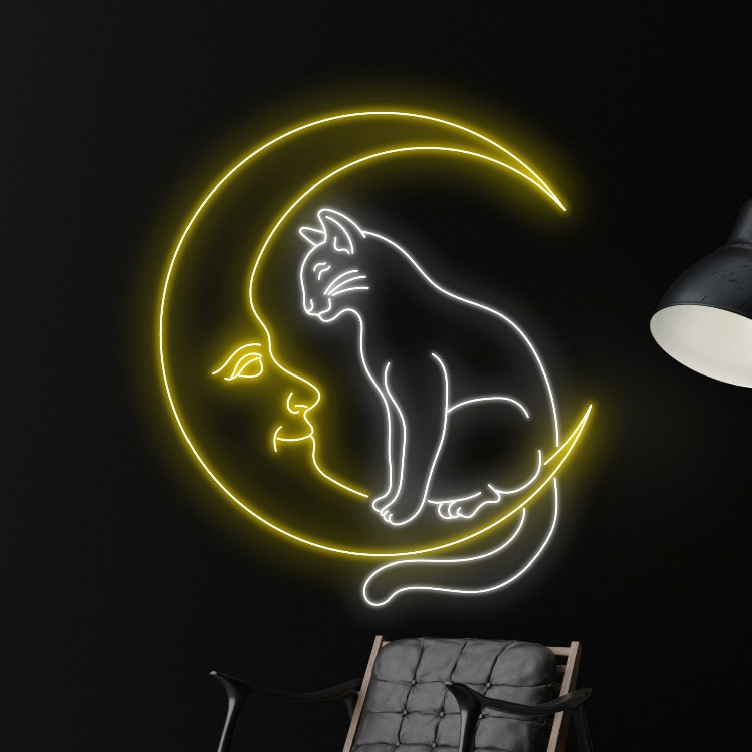 Cat And Moon Led Neon Sign Animal Lover Neon Light - Shineneon