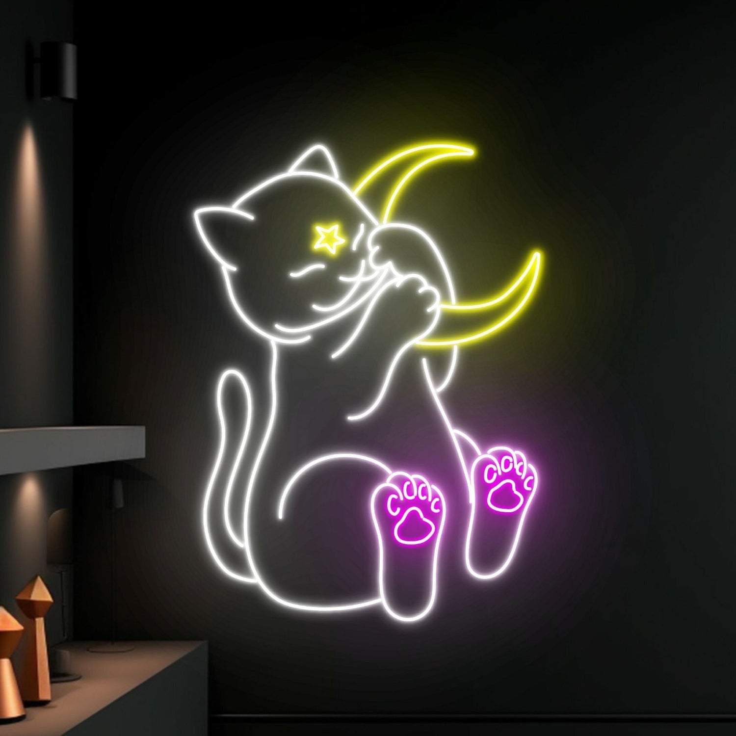 Cat And Moon Led Sign For Animal Lovers For Home Decor - Shineneon
