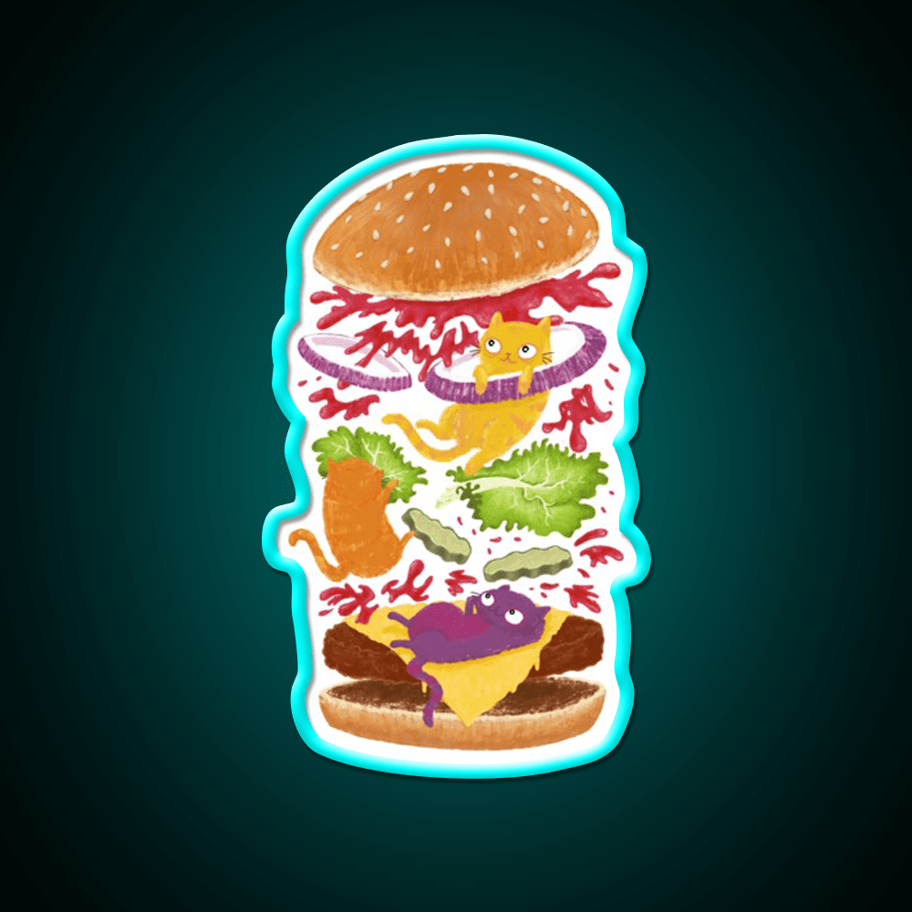 Cat Burger Fast Food Led Neon Sign For Burger Place Rgb Color - Shineneon
