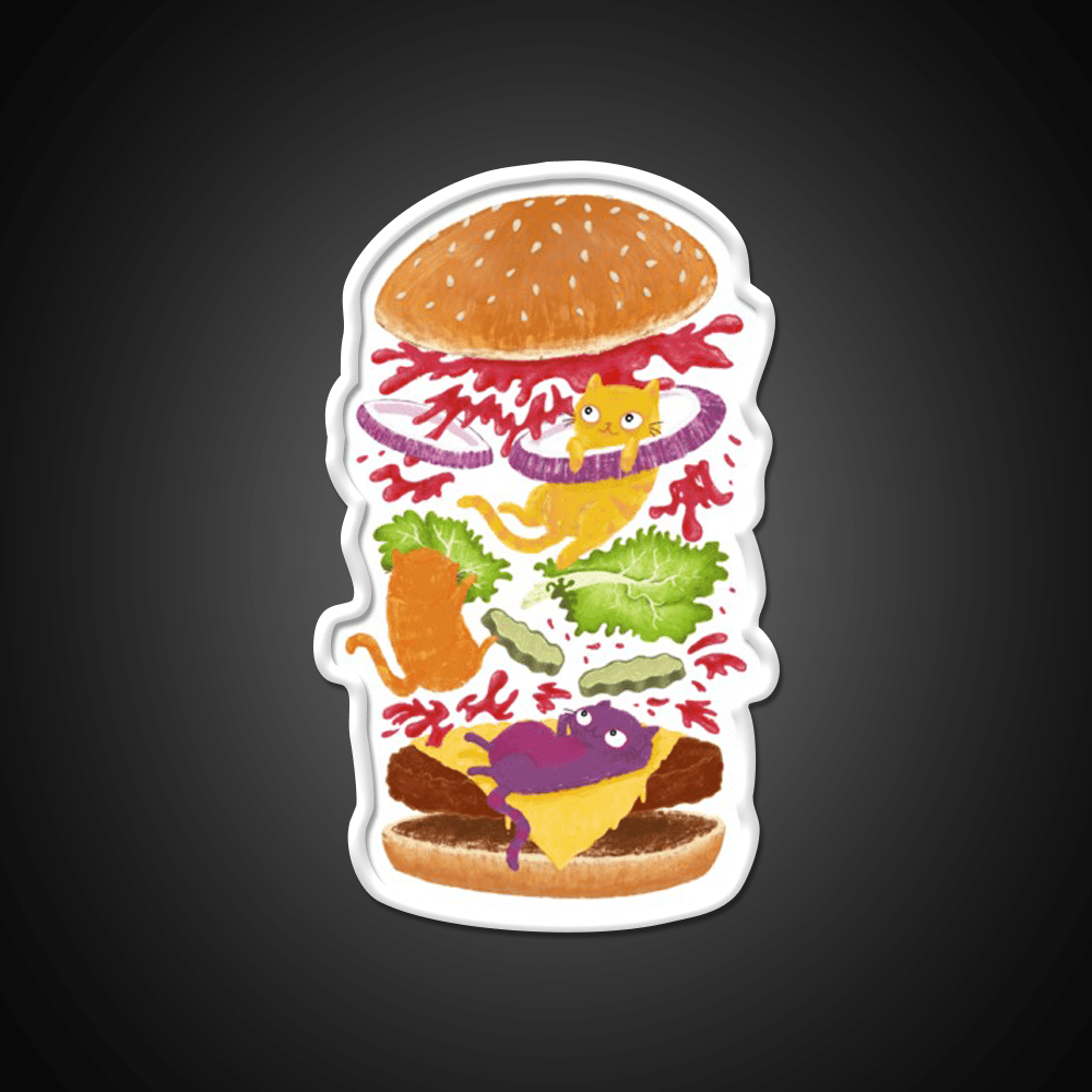 Cat Burger Fast Food Led Neon Sign For Burger Place Rgb Color - Shineneon
