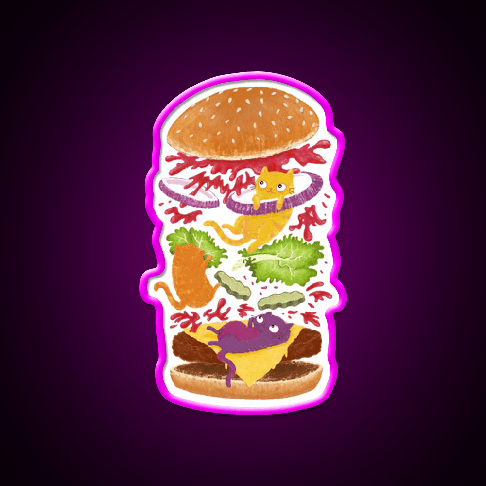 Cat Burger Fast Food Led Neon Sign For Burger Place Rgb Color - Shineneon