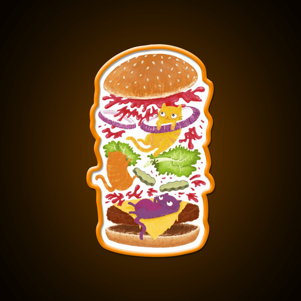 Cat Burger Fast Food Led Neon Sign For Burger Place Rgb Color - Shineneon