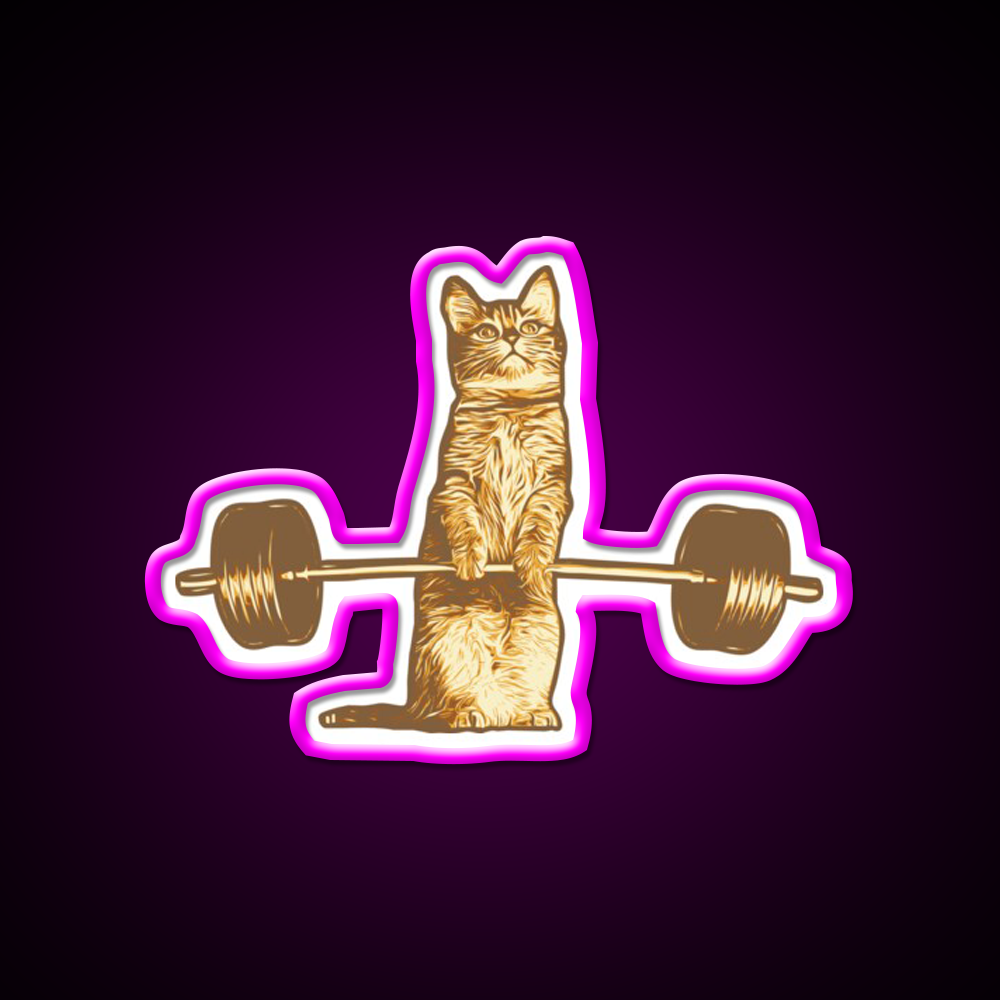 Cat Deadlif Exercise Weightlift Bodybuilding Burn Gym Fitness Led Neon Sign Rgb Color - Neon sign mounted on wall in room