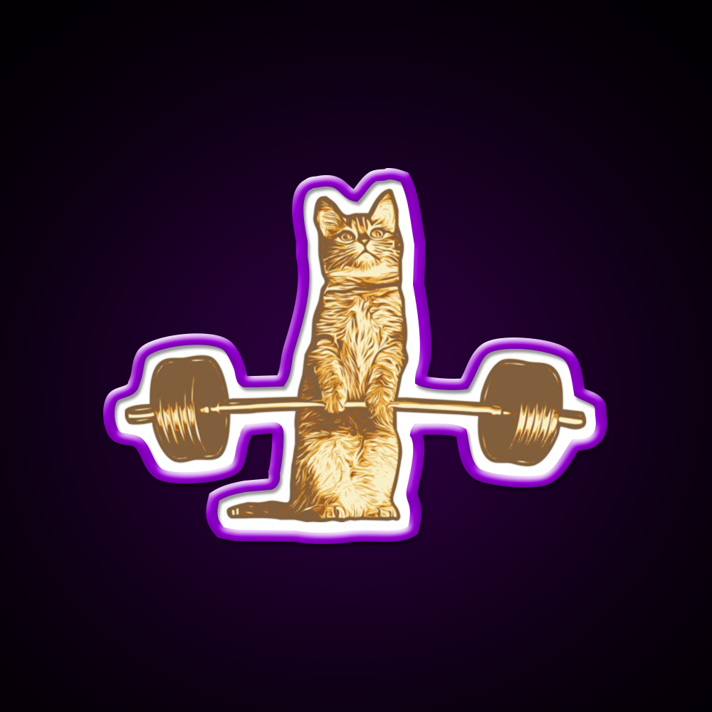 Cat Deadlif Exercise Weightlift Bodybuilding Burn Gym Fitness Led Neon Sign Rgb Color - LED neon sign view 9