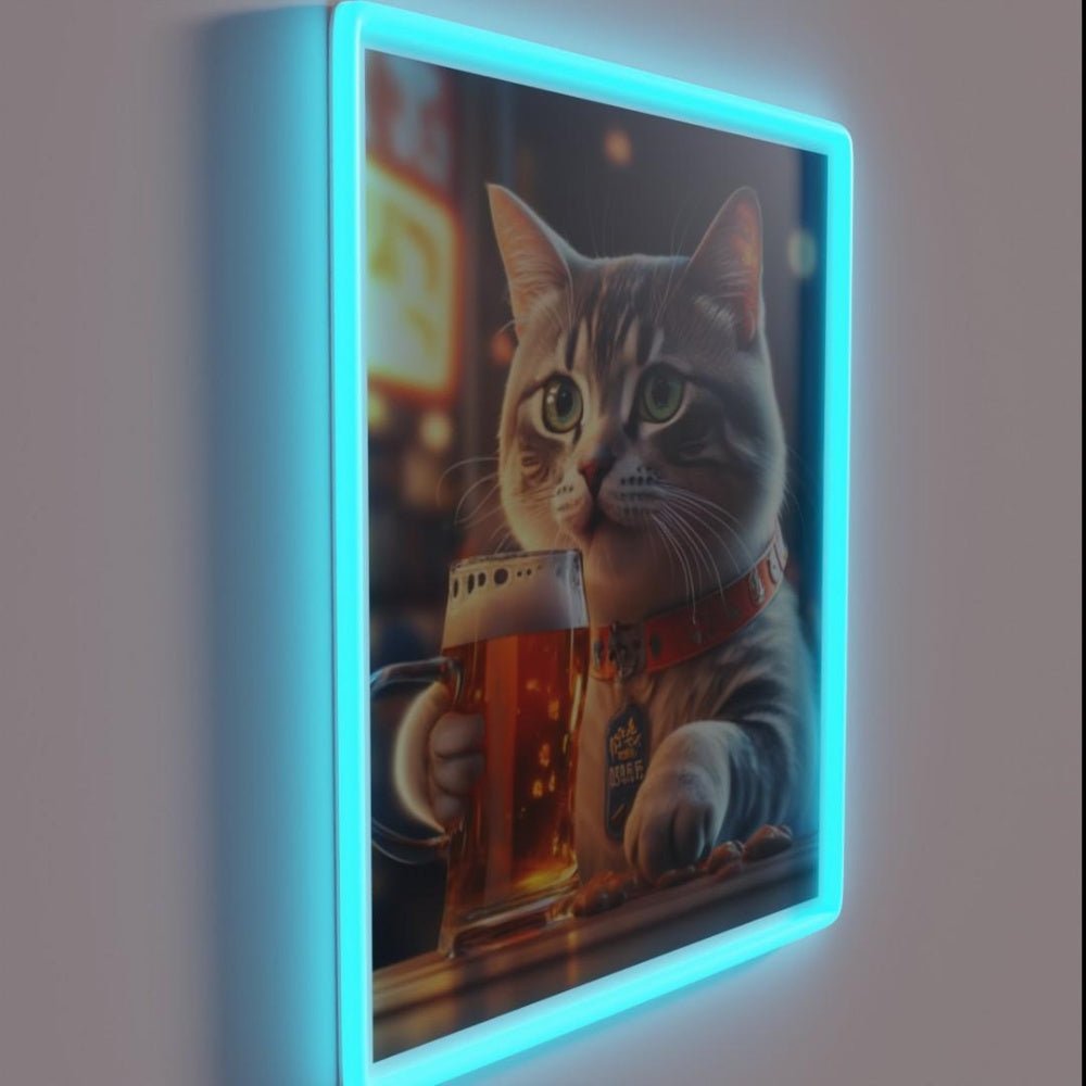 Cat Drinking Beer Rgb Led Neon Sign - Shineneon