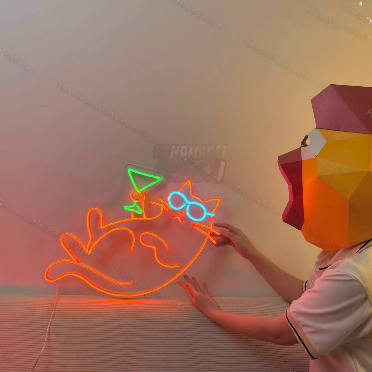 Cat Drinking Martini Led Neon Sign Cat Led Neon Sign | Shineneon