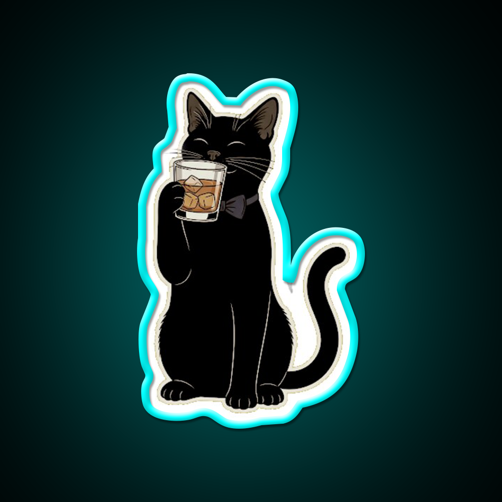 Cat Drinking Whiskey Drink Bar Led Neon Sign Rgb Color