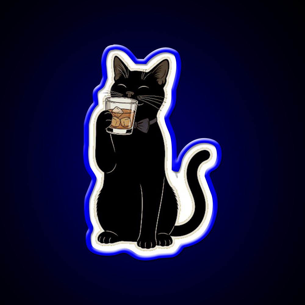 Cat Drinking Whiskey Drink Bar Led Neon Sign Rgb Color
