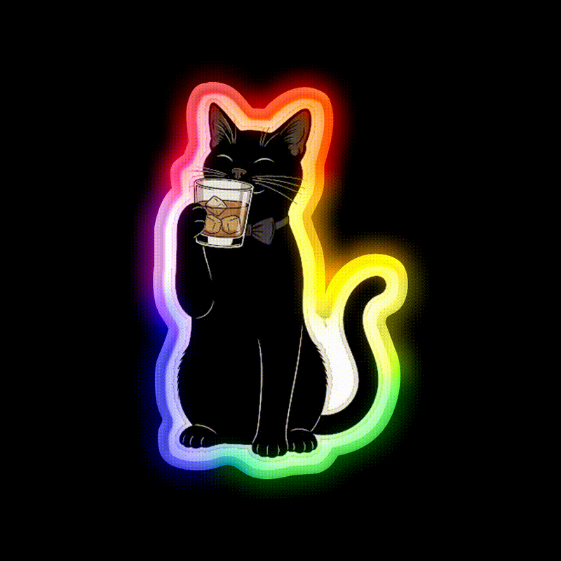 Cat Drinking Whiskey Drink Bar Led Neon Sign Rgb Color