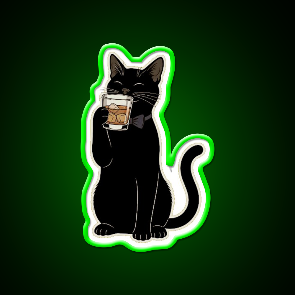 Cat Drinking Whiskey Drink Bar Led Neon Sign Rgb Color