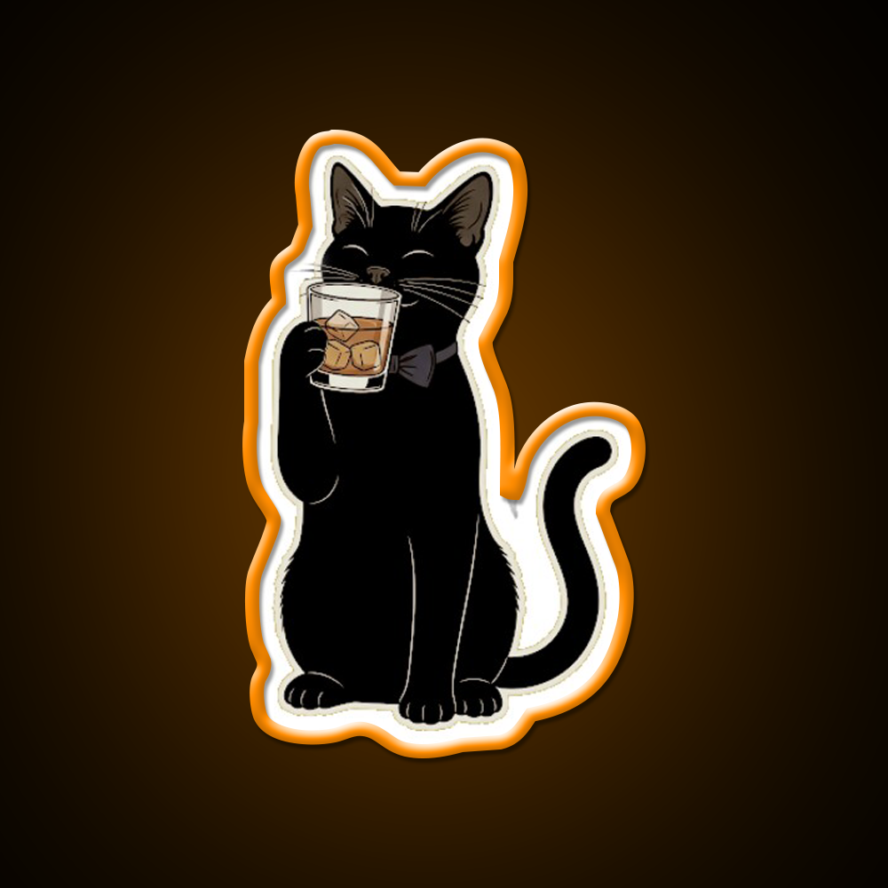 Cat Drinking Whiskey Drink Bar Led Neon Sign Rgb Color