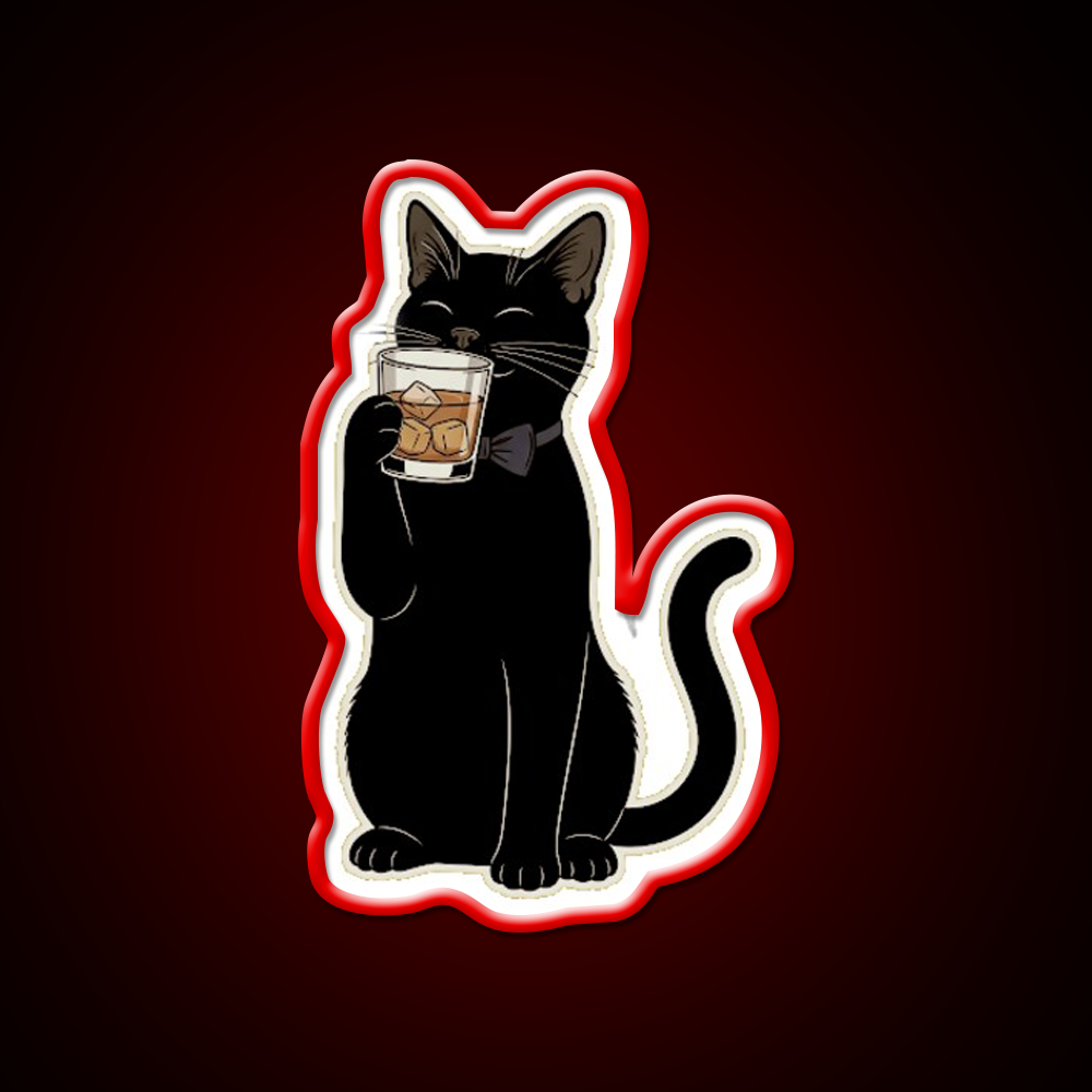 Cat Drinking Whiskey Drink Bar Led Neon Sign Rgb Color