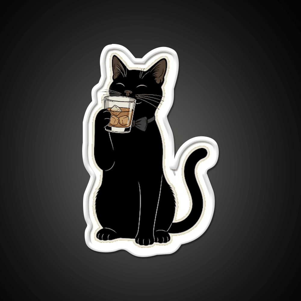 Cat Drinking Whiskey Drink Bar Led Neon Sign Rgb Color - Shineneon