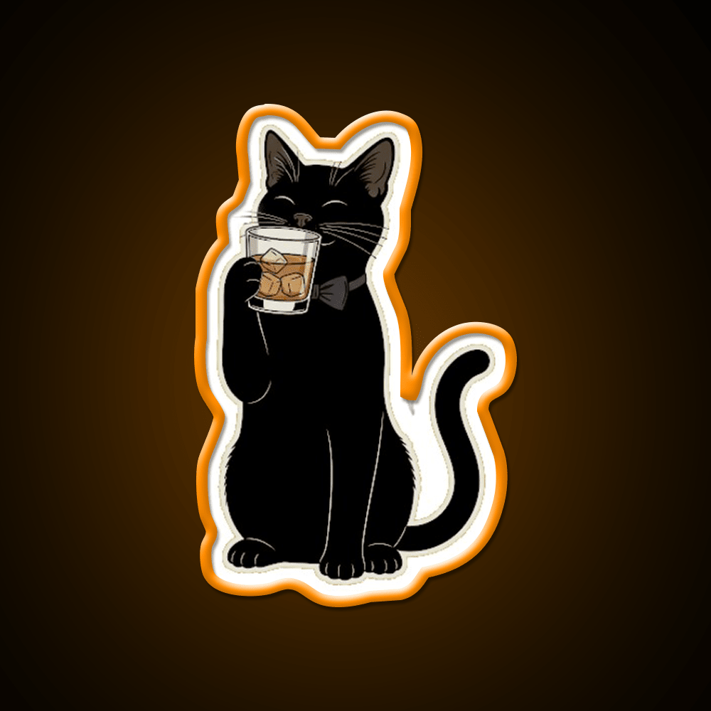 Cat Drinking Whiskey Drink Bar Led Neon Sign Rgb Color - Shineneon