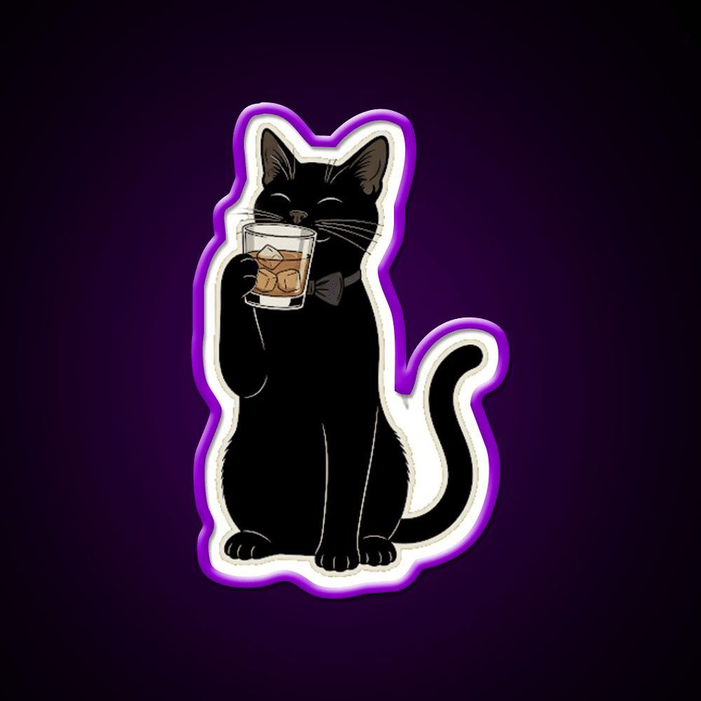 Cat Drinking Whiskey Drink Bar Led Neon Sign Rgb Color - Shineneon